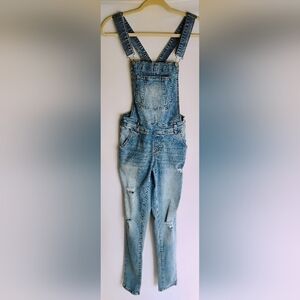 Wallflower Distressed Romper Bibs Women's XS Blue Denim Overalls Jean S-3